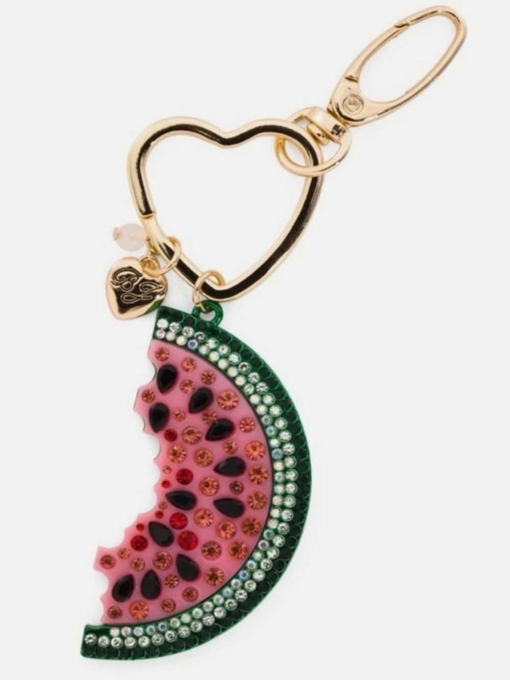 Betsey Johnson Pink & Green Watermelon Crystal Heart Keychain